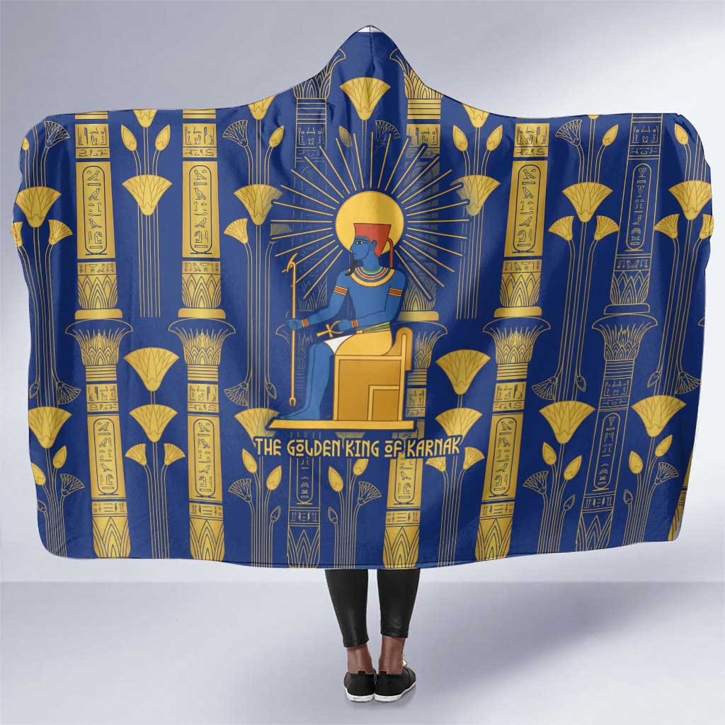 Amun Hooded Blanket Ancient Egyptian Hieroglyphic, Pharaoh and Scarab - Wonder Print Shop