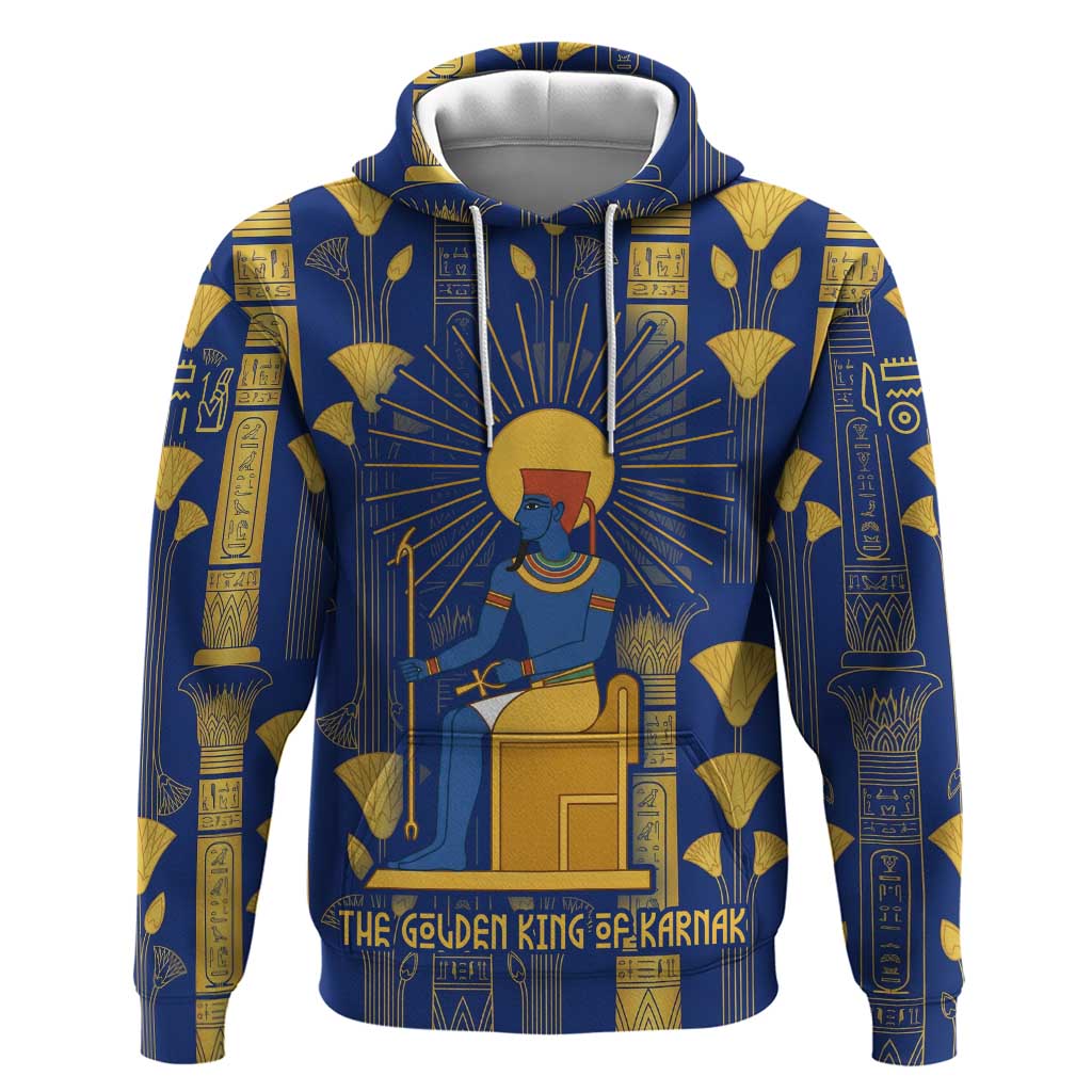 Amun Hoodie Ancient Egyptian Hieroglyphic, Pharaoh and Scarab - Wonder Print Shop