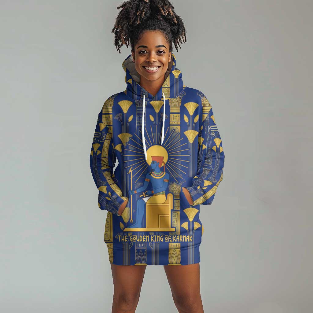 Amun Hoodie Dress Ancient Egyptian Hieroglyphic, Pharaoh and Scarab - Wonder Print Shop