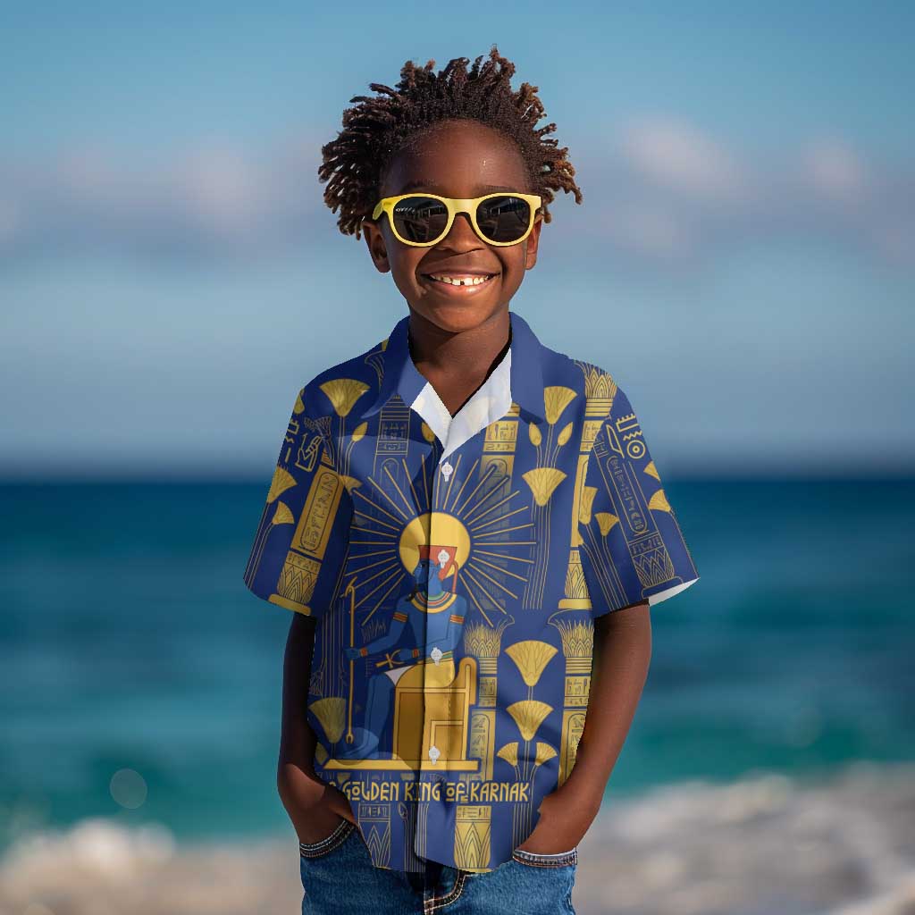 Amun Kid Hawaiian Shirt Ancient Egyptian Hieroglyphic, Pharaoh and Scarab - Wonder Print Shop