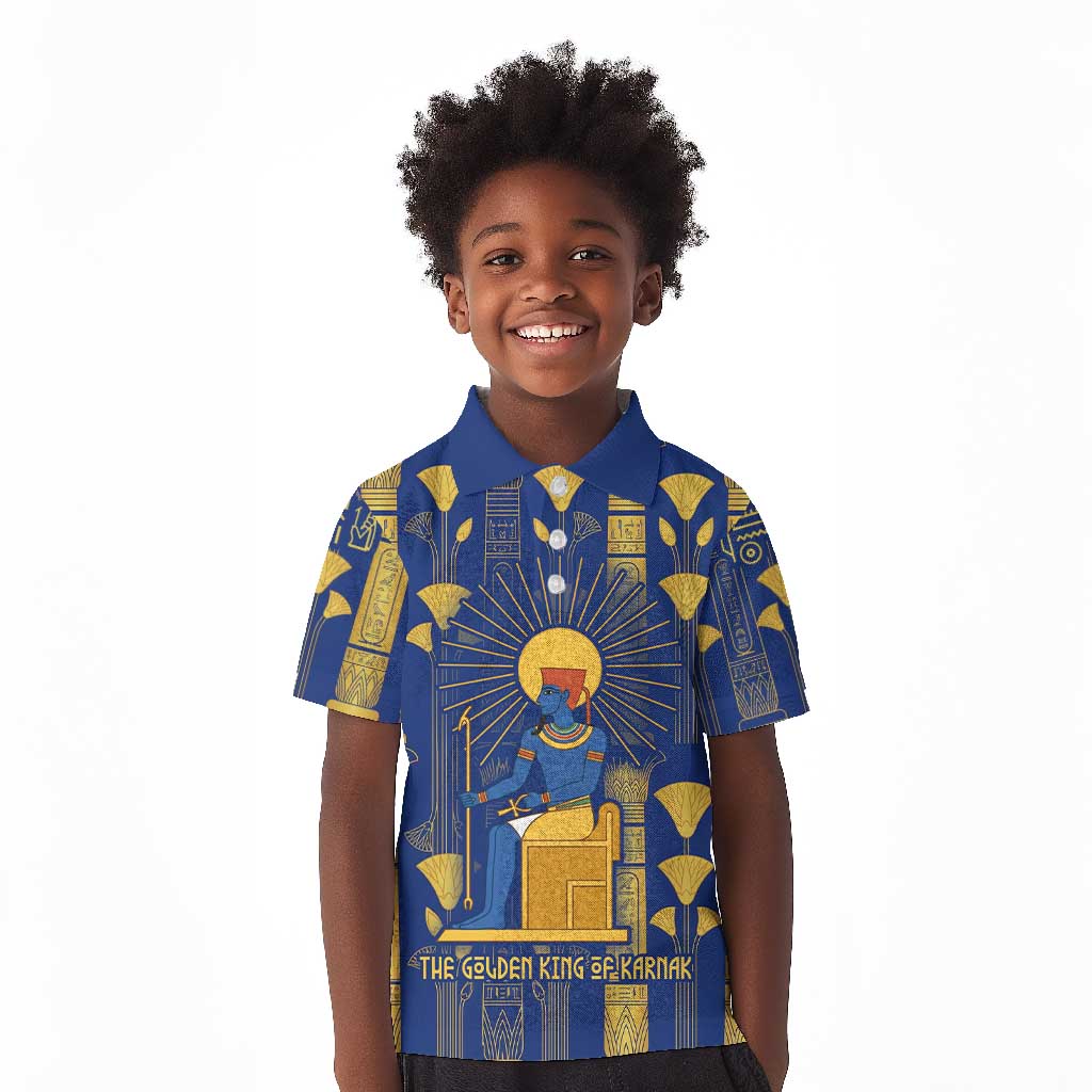 Amun Kid Polo Shirt Ancient Egyptian Hieroglyphic, Pharaoh and Scarab - Wonder Print Shop