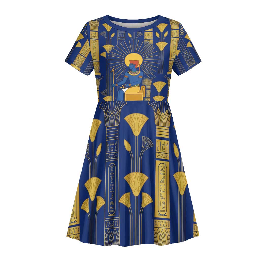 Amun Kid Short Sleeve Dress Ancient Egyptian Hieroglyphic, Pharaoh and Scarab - Wonder Print Shop