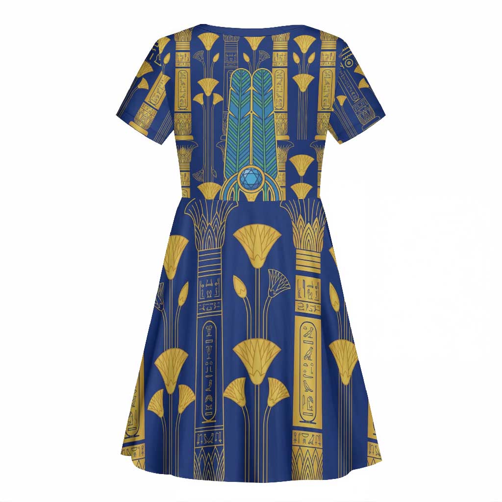 Amun Kid Short Sleeve Dress Ancient Egyptian Hieroglyphic, Pharaoh and Scarab - Wonder Print Shop