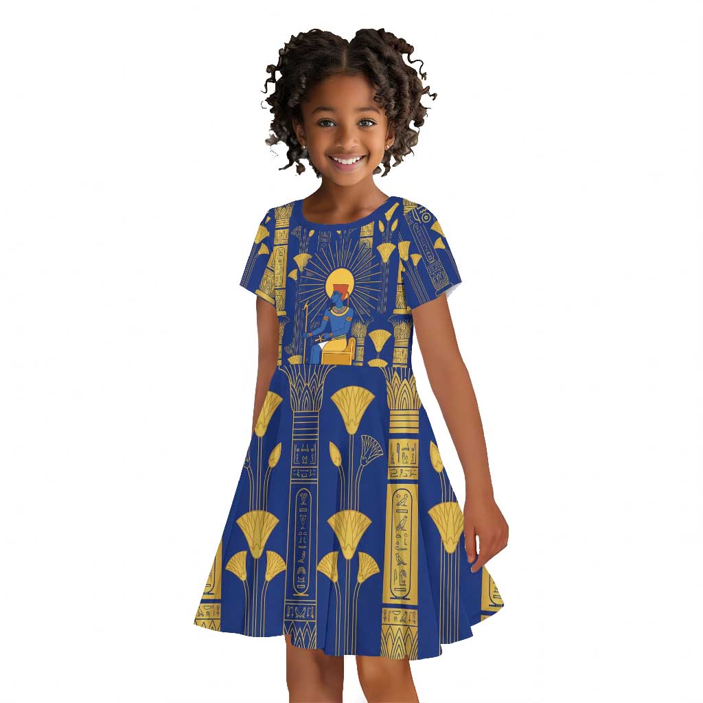 Amun Kid Short Sleeve Dress Ancient Egyptian Hieroglyphic, Pharaoh and Scarab - Wonder Print Shop