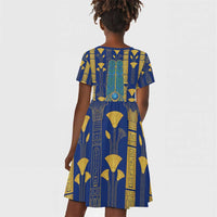 Amun Kid Short Sleeve Dress Ancient Egyptian Hieroglyphic, Pharaoh and Scarab - Wonder Print Shop