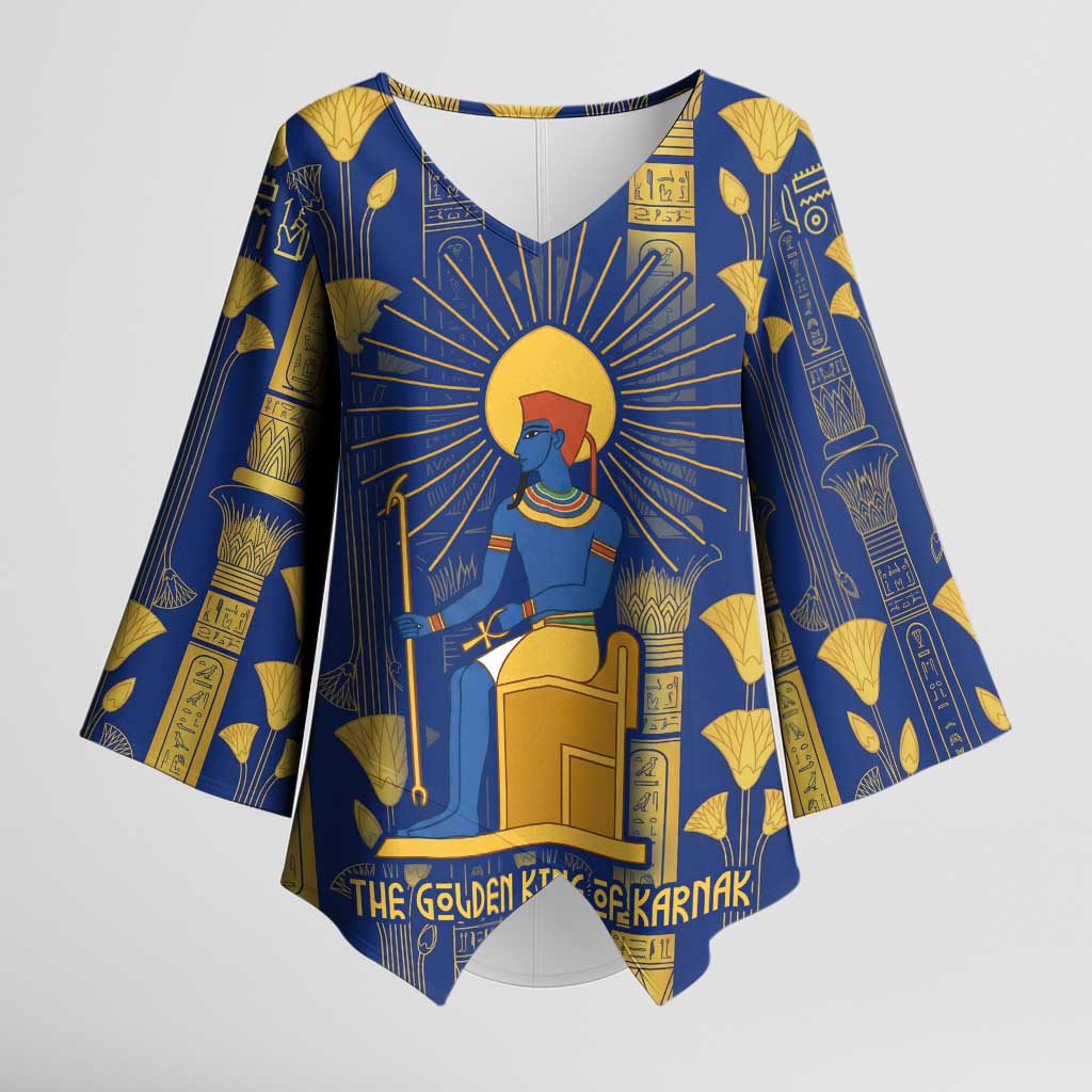 Amun Kimono Sleeve Blouse Ancient Egyptian Hieroglyphic, Pharaoh and Scarab - Wonder Print Shop