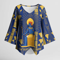 Amun Kimono Sleeve Blouse Ancient Egyptian Hieroglyphic, Pharaoh and Scarab - Wonder Print Shop
