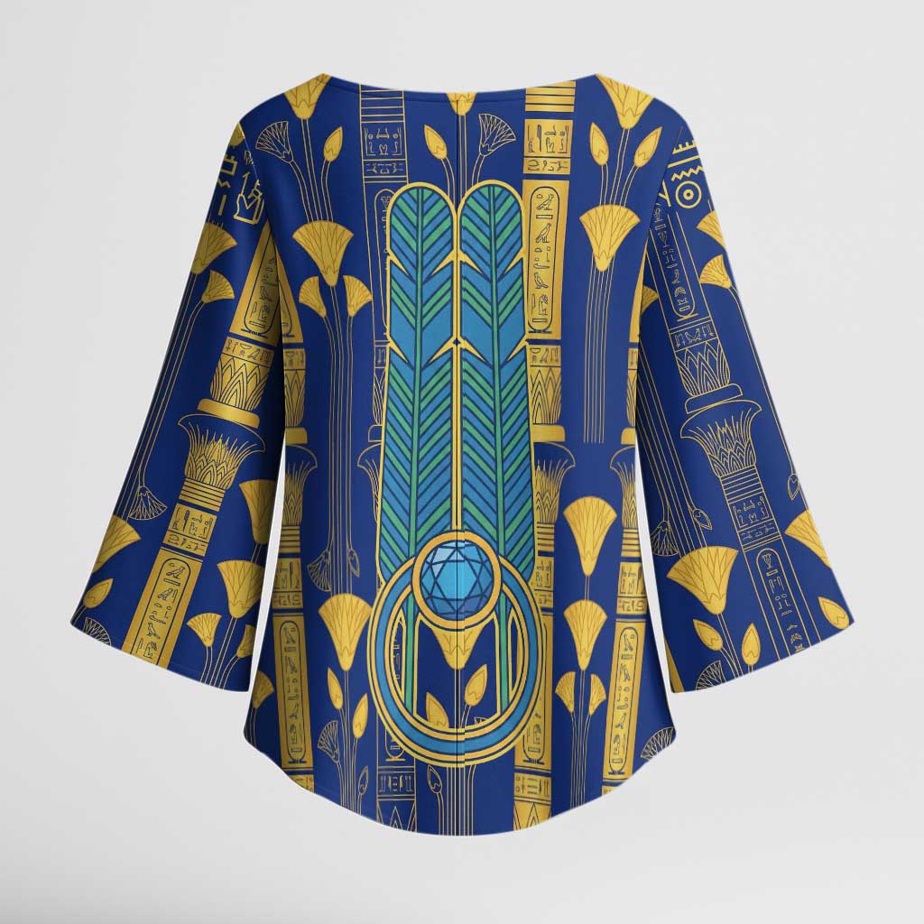 Amun Kimono Sleeve Blouse Ancient Egyptian Hieroglyphic, Pharaoh and Scarab - Wonder Print Shop