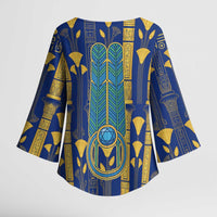 Amun Kimono Sleeve Blouse Ancient Egyptian Hieroglyphic, Pharaoh and Scarab - Wonder Print Shop