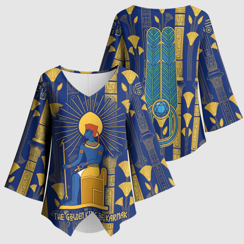 Amun Kimono Sleeve Blouse Ancient Egyptian Hieroglyphic, Pharaoh and Scarab - Wonder Print Shop