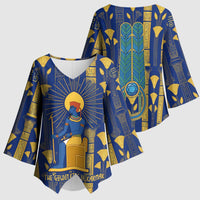 Amun Kimono Sleeve Blouse Ancient Egyptian Hieroglyphic, Pharaoh and Scarab - Wonder Print Shop