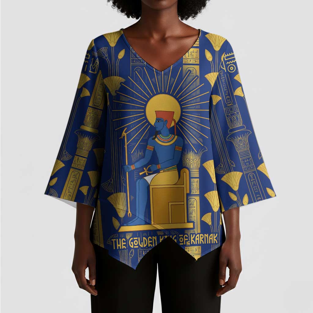Amun Kimono Sleeve Blouse Ancient Egyptian Hieroglyphic, Pharaoh and Scarab - Wonder Print Shop