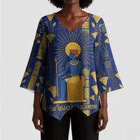 Amun Kimono Sleeve Blouse Ancient Egyptian Hieroglyphic, Pharaoh and Scarab - Wonder Print Shop
