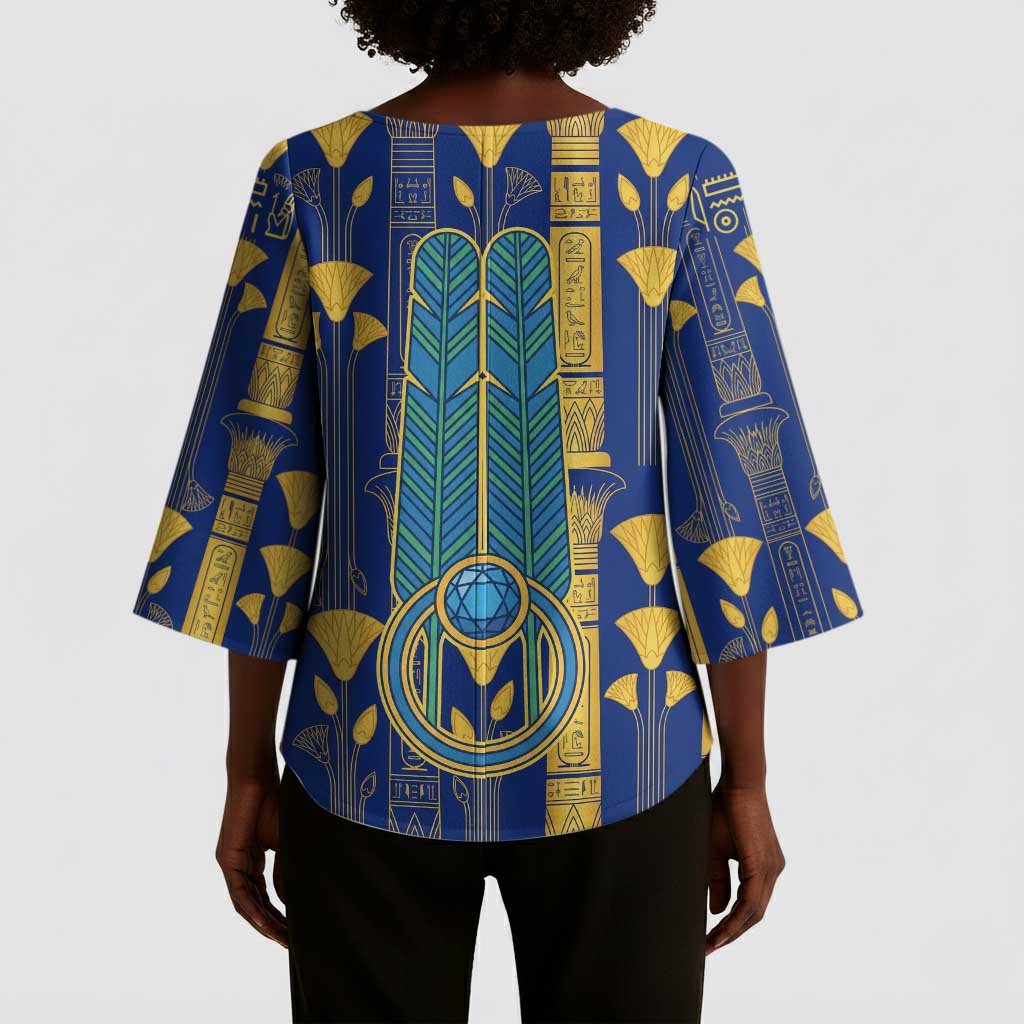Amun Kimono Sleeve Blouse Ancient Egyptian Hieroglyphic, Pharaoh and Scarab - Wonder Print Shop
