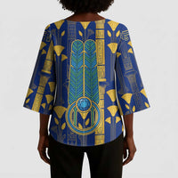 Amun Kimono Sleeve Blouse Ancient Egyptian Hieroglyphic, Pharaoh and Scarab - Wonder Print Shop
