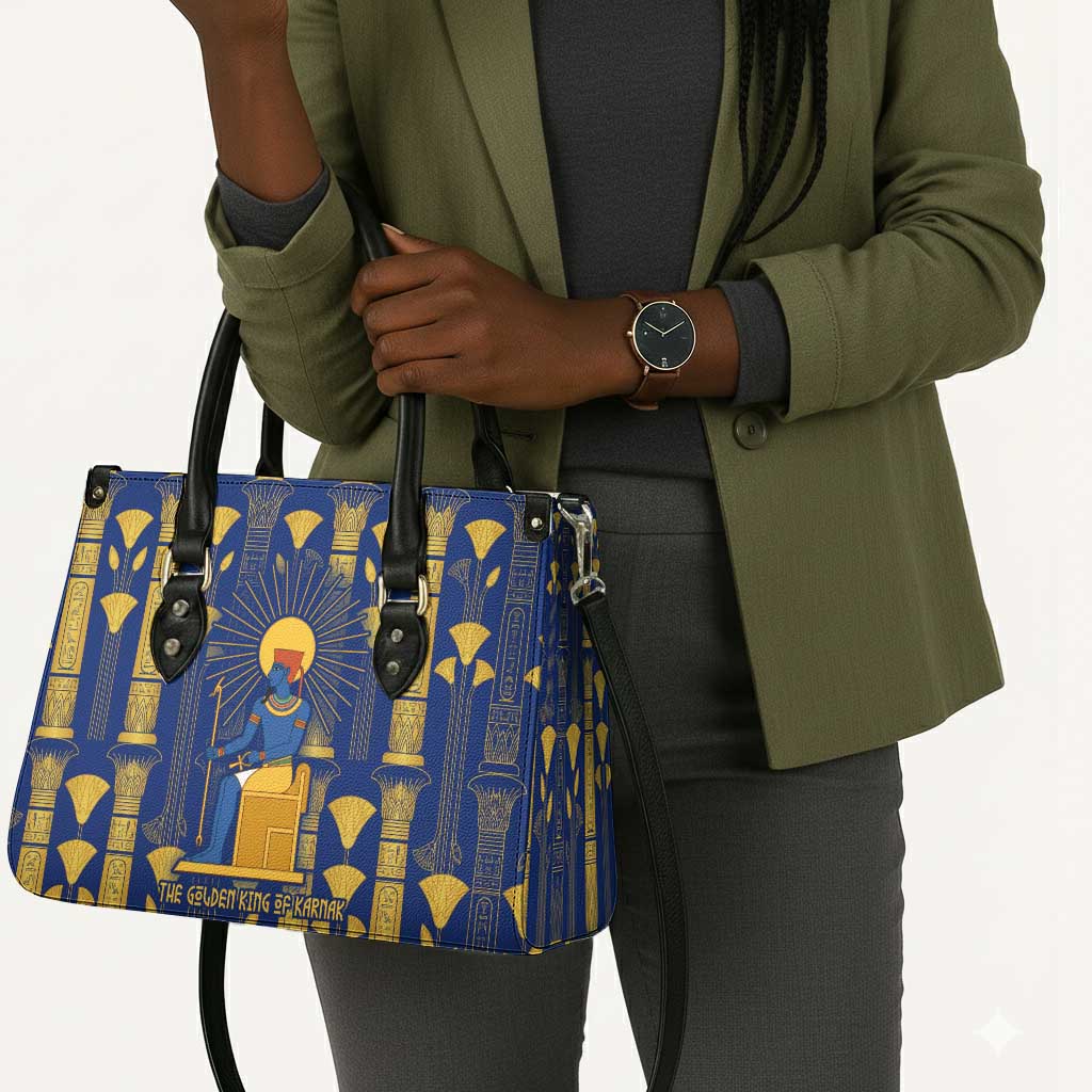 Amun Leather Bag Ancient Egyptian Hieroglyphic, Pharaoh and Scarab - Wonder Print Shop
