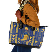 Amun Leather Tote Bag Ancient Egyptian Hieroglyphic, Pharaoh and Scarab - Wonder Print Shop