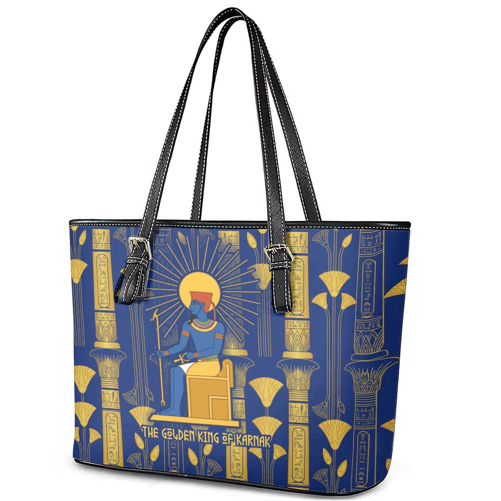 Amun Leather Tote Bag Ancient Egyptian Hieroglyphic, Pharaoh and Scarab - Wonder Print Shop