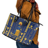 Amun Leather Tote Bag Ancient Egyptian Hieroglyphic, Pharaoh and Scarab - Wonder Print Shop