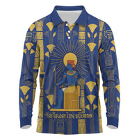 Amun Long Sleeve Polo Shirt Ancient Egyptian Hieroglyphic, Pharaoh and Scarab - Wonder Print Shop