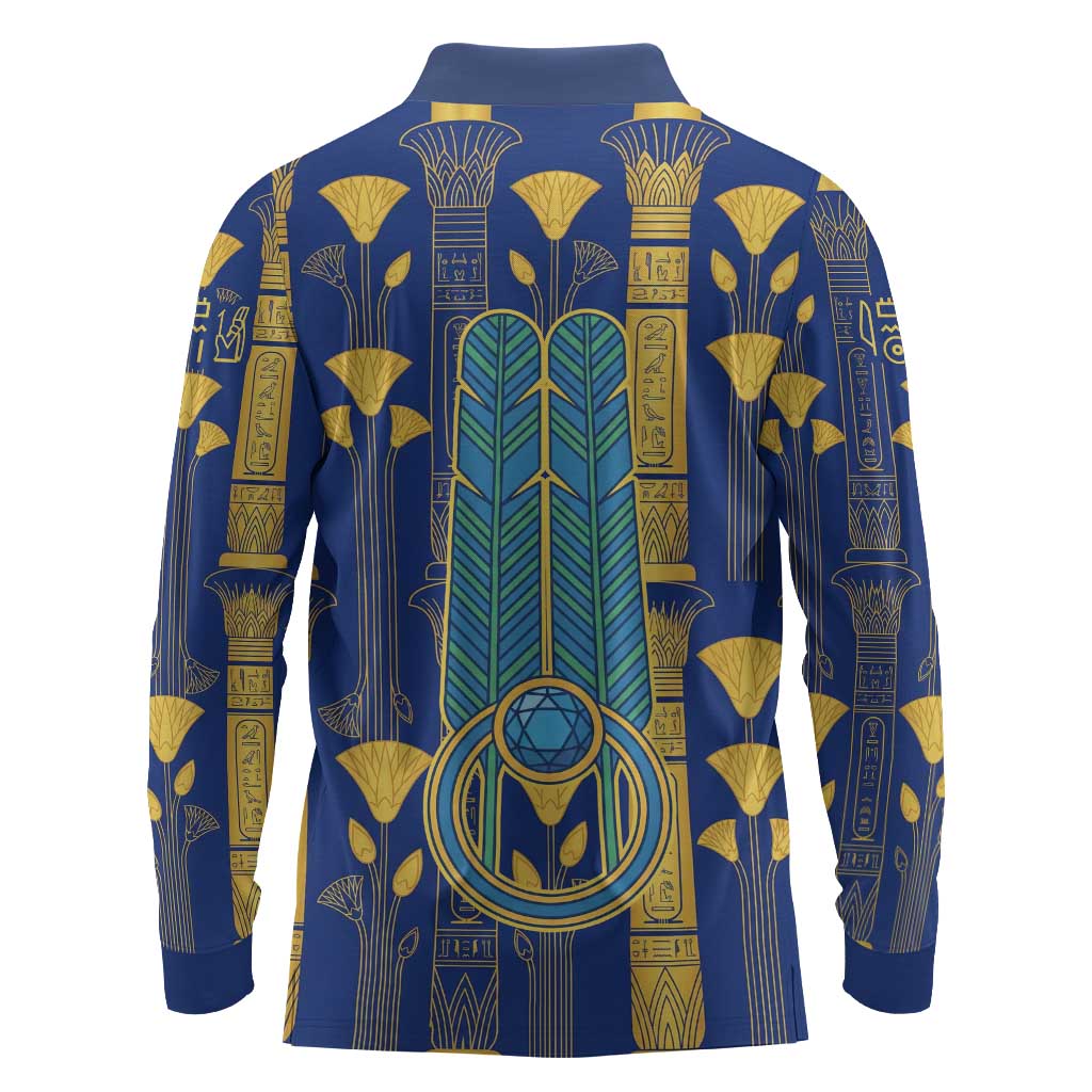 Amun Long Sleeve Polo Shirt Ancient Egyptian Hieroglyphic, Pharaoh and Scarab - Wonder Print Shop