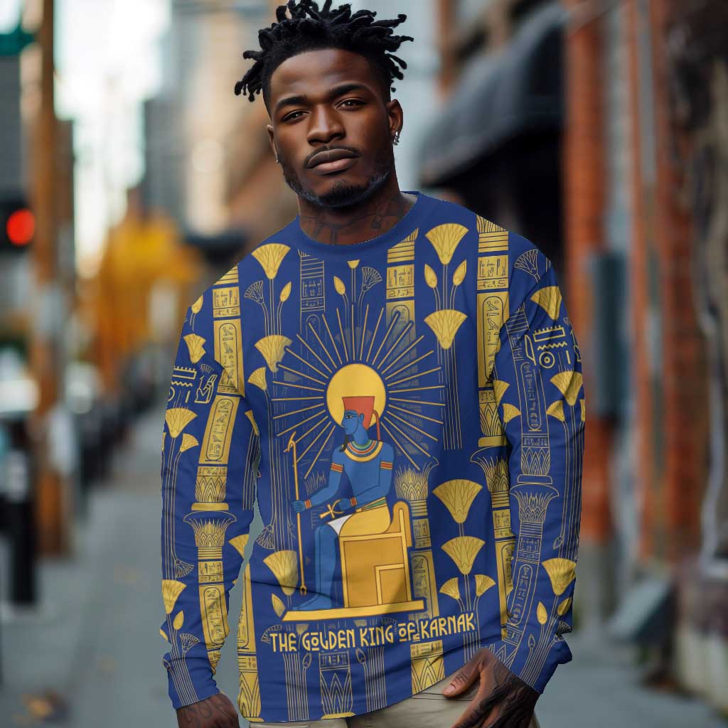 Amun Long Sleeve Shirt Ancient Egyptian Hieroglyphic, Pharaoh and Scarab - Wonder Print Shop