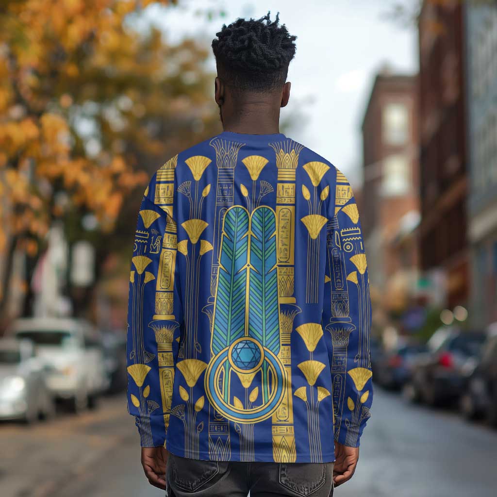 Amun Long Sleeve Shirt Ancient Egyptian Hieroglyphic, Pharaoh and Scarab - Wonder Print Shop