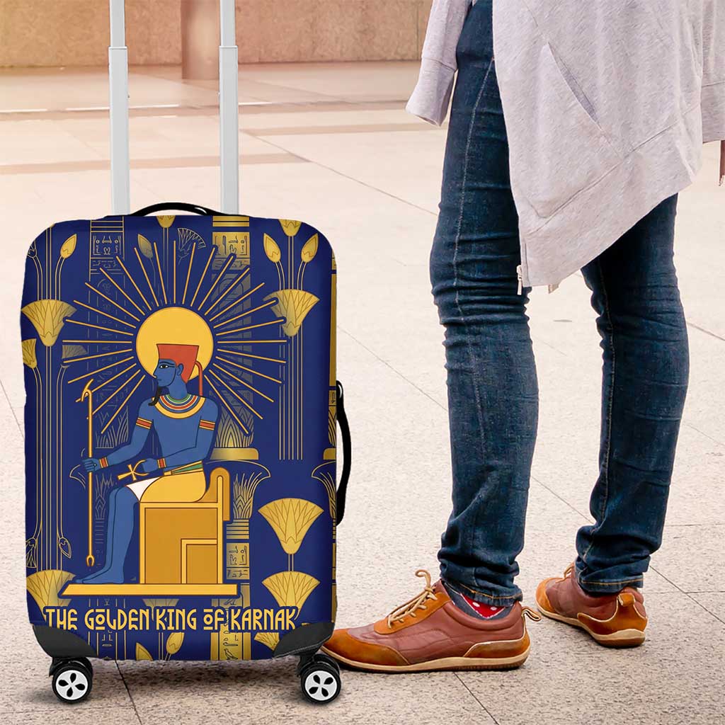 Amun Luggage Cover Ancient Egyptian Hieroglyphic, Pharaoh and Scarab - Wonder Print Shop