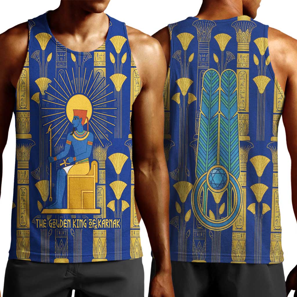 Amun Men Tank Top Ancient Egyptian Hieroglyphic, Pharaoh and Scarab - Wonder Print Shop