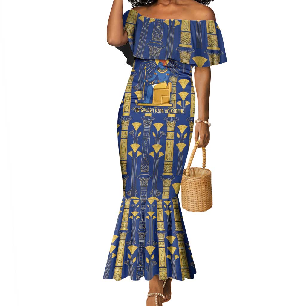 Amun Mermaid Dress Ancient Egyptian Hieroglyphic, Pharaoh and Scarab - Wonder Print Shop