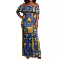 Amun Off Shoulder Maxi Dress Ancient Egyptian Hieroglyphic, Pharaoh and Scarab - Wonder Print Shop