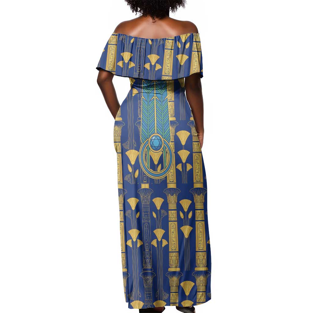Amun Off Shoulder Maxi Dress Ancient Egyptian Hieroglyphic, Pharaoh and Scarab - Wonder Print Shop