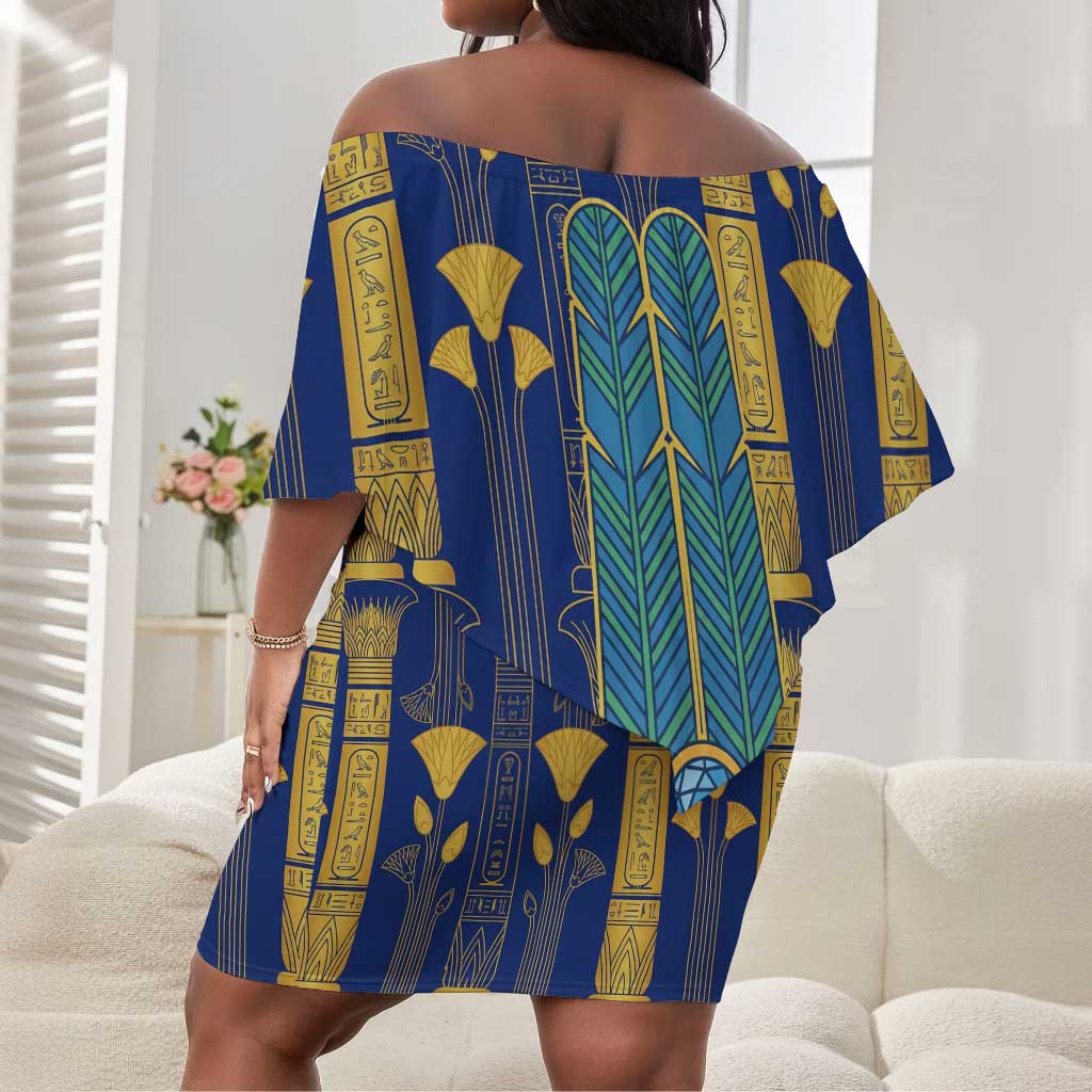 Amun Off Shoulder Short Dress Ancient Egyptian Hieroglyphic, Pharaoh and Scarab - Wonder Print Shop