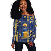 Amun Off Shoulder Sweater Ancient Egyptian Hieroglyphic, Pharaoh and Scarab - Wonder Print Shop
