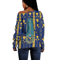 Amun Off Shoulder Sweater Ancient Egyptian Hieroglyphic, Pharaoh and Scarab - Wonder Print Shop