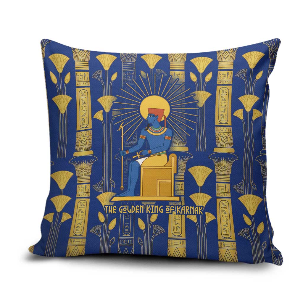 Amun Pillow Cover Ancient Egyptian Hieroglyphic, Pharaoh and Scarab - Wonder Print Shop