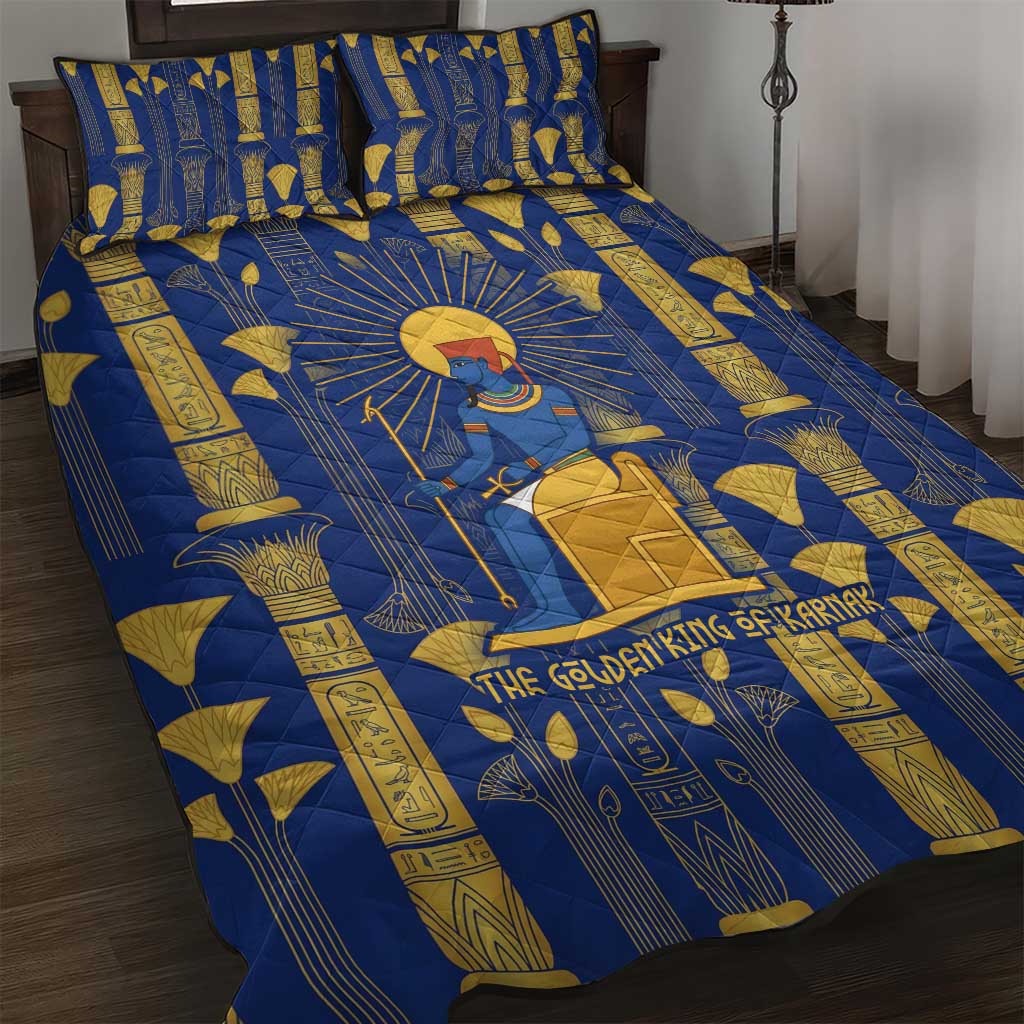 Amun Quilt Bed Set Ancient Egyptian Hieroglyphic, Pharaoh and Scarab - Wonder Print Shop