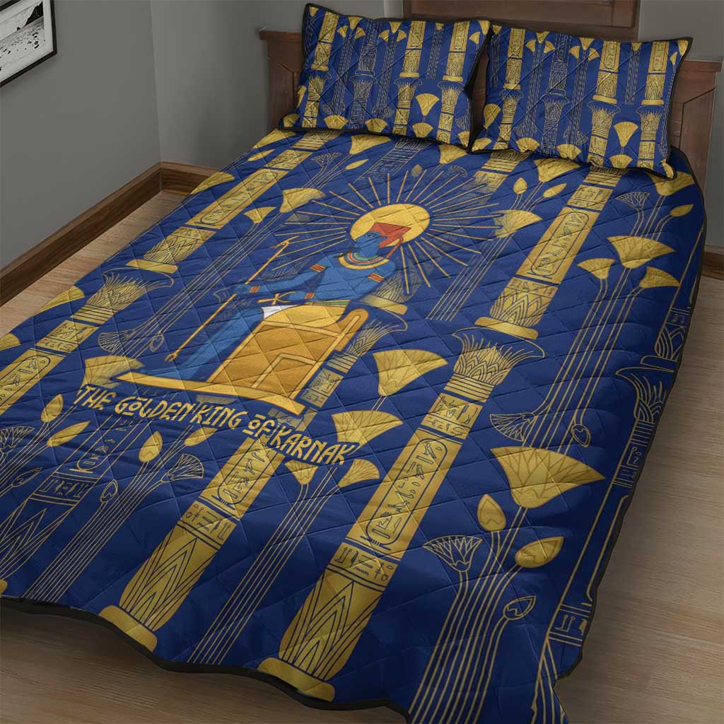 Amun Quilt Bed Set Ancient Egyptian Hieroglyphic, Pharaoh and Scarab - Wonder Print Shop