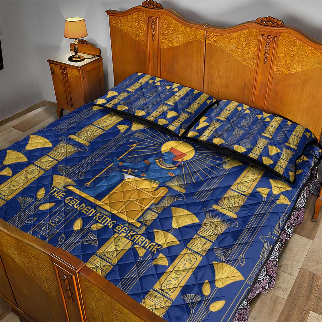 Amun Quilt Bed Set Ancient Egyptian Hieroglyphic, Pharaoh and Scarab - Wonder Print Shop