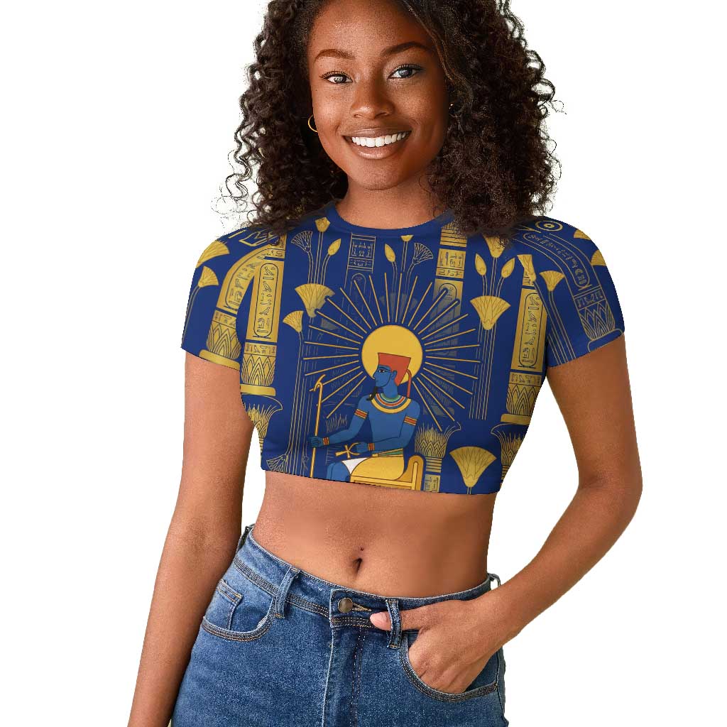 Amun Raglan Cropped T shirt Ancient Egyptian Hieroglyphic, Pharaoh and Scarab - Wonder Print Shop