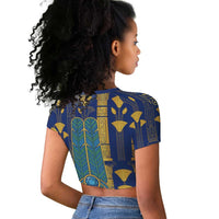 Amun Raglan Cropped T shirt Ancient Egyptian Hieroglyphic, Pharaoh and Scarab - Wonder Print Shop