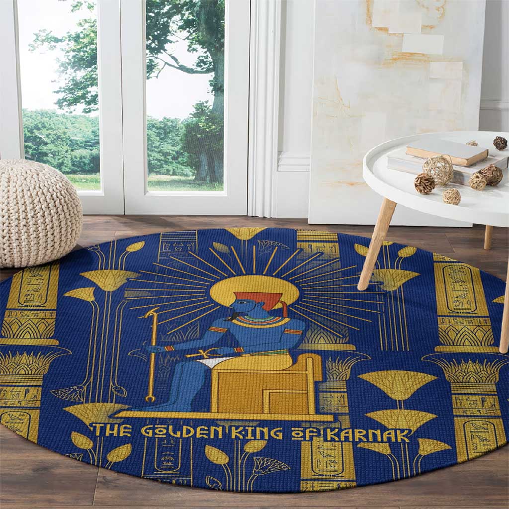 Amun Round Carpet Ancient Egyptian Hieroglyphic, Pharaoh and Scarab - Wonder Print Shop