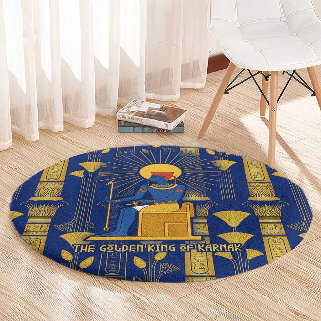 Amun Round Carpet Ancient Egyptian Hieroglyphic, Pharaoh and Scarab - Wonder Print Shop