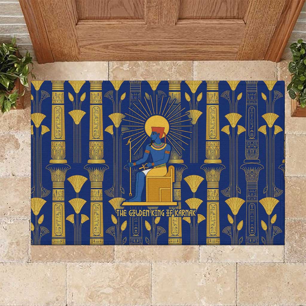 Amun Rubber Doormat Ancient Egyptian Hieroglyphic, Pharaoh and Scarab - Wonder Print Shop