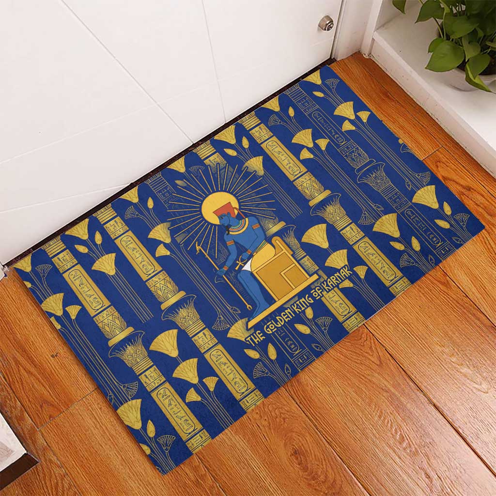 Amun Rubber Doormat Ancient Egyptian Hieroglyphic, Pharaoh and Scarab - Wonder Print Shop
