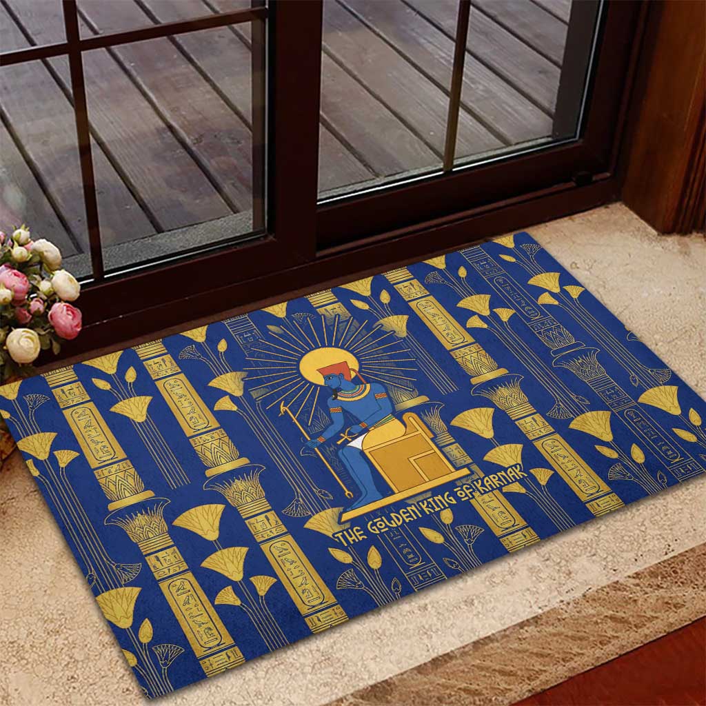 Amun Rubber Doormat Ancient Egyptian Hieroglyphic, Pharaoh and Scarab - Wonder Print Shop