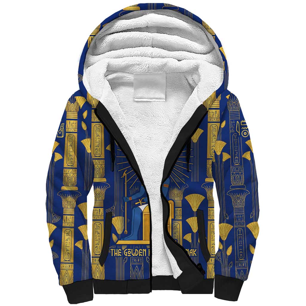 Amun Sherpa Hoodie Ancient Egyptian Hieroglyphic, Pharaoh and Scarab - Wonder Print Shop