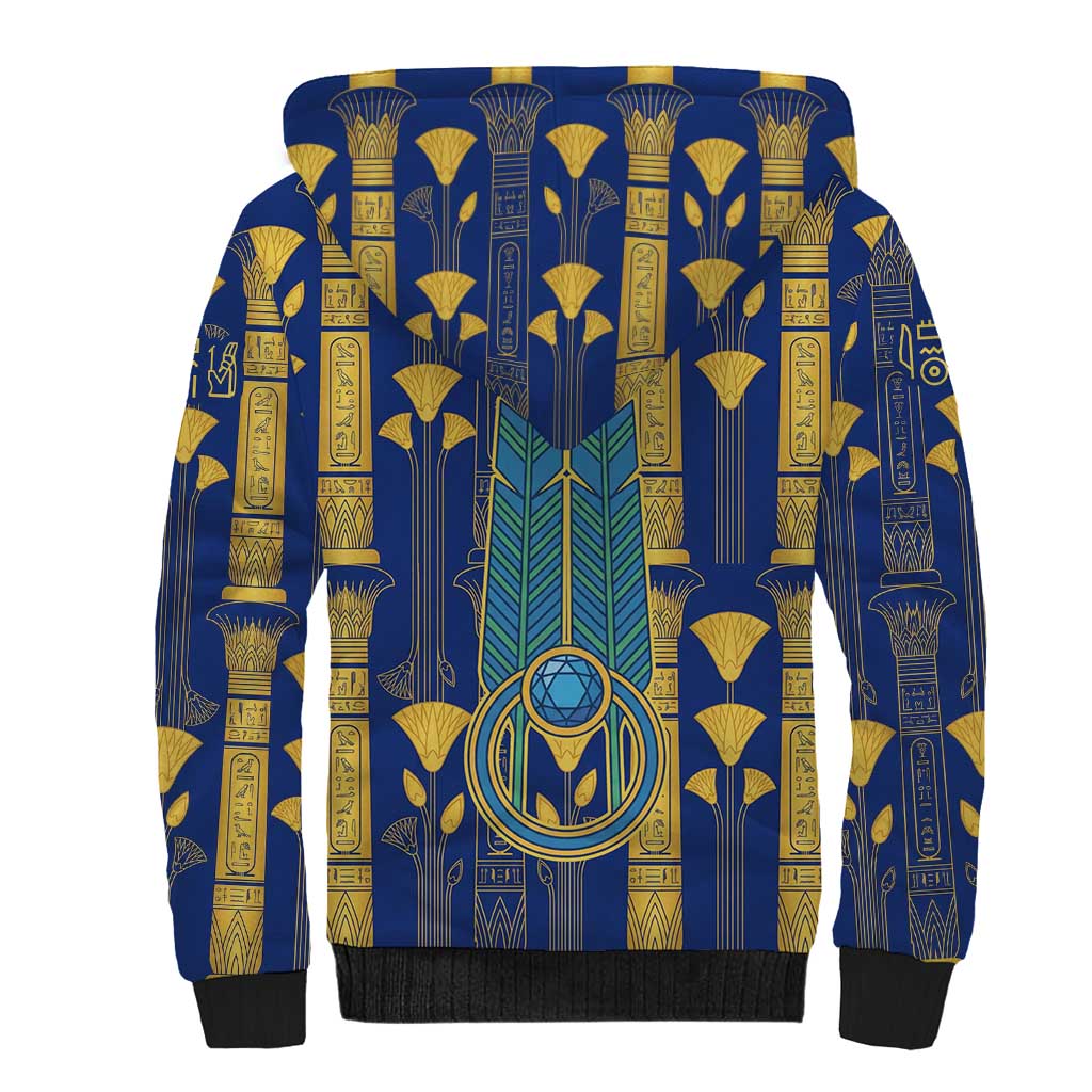 Amun Sherpa Hoodie Ancient Egyptian Hieroglyphic, Pharaoh and Scarab - Wonder Print Shop