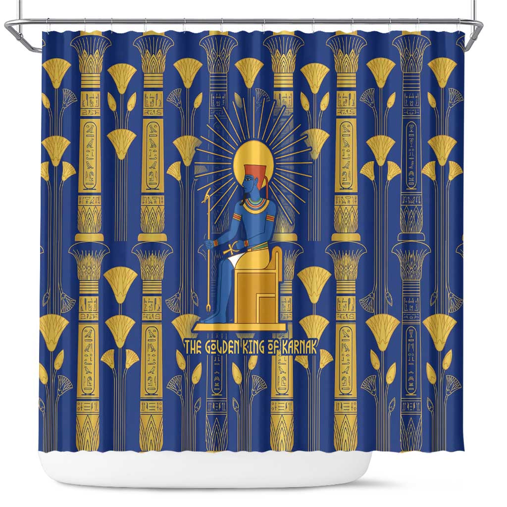 Amun Shower Curtain Ancient Egyptian Hieroglyphic, Pharaoh and Scarab - Wonder Print Shop