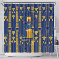 Amun Shower Curtain Ancient Egyptian Hieroglyphic, Pharaoh and Scarab - Wonder Print Shop